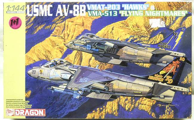 Dragon 1/144 TWO AV-8B Harrier USMC - VMAT 203 Hawks and VMA-513 Flying Nightmares, 4617 plastic model kit